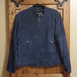 Laura Vintage Blue Suede Motorcycle Jacket XL
